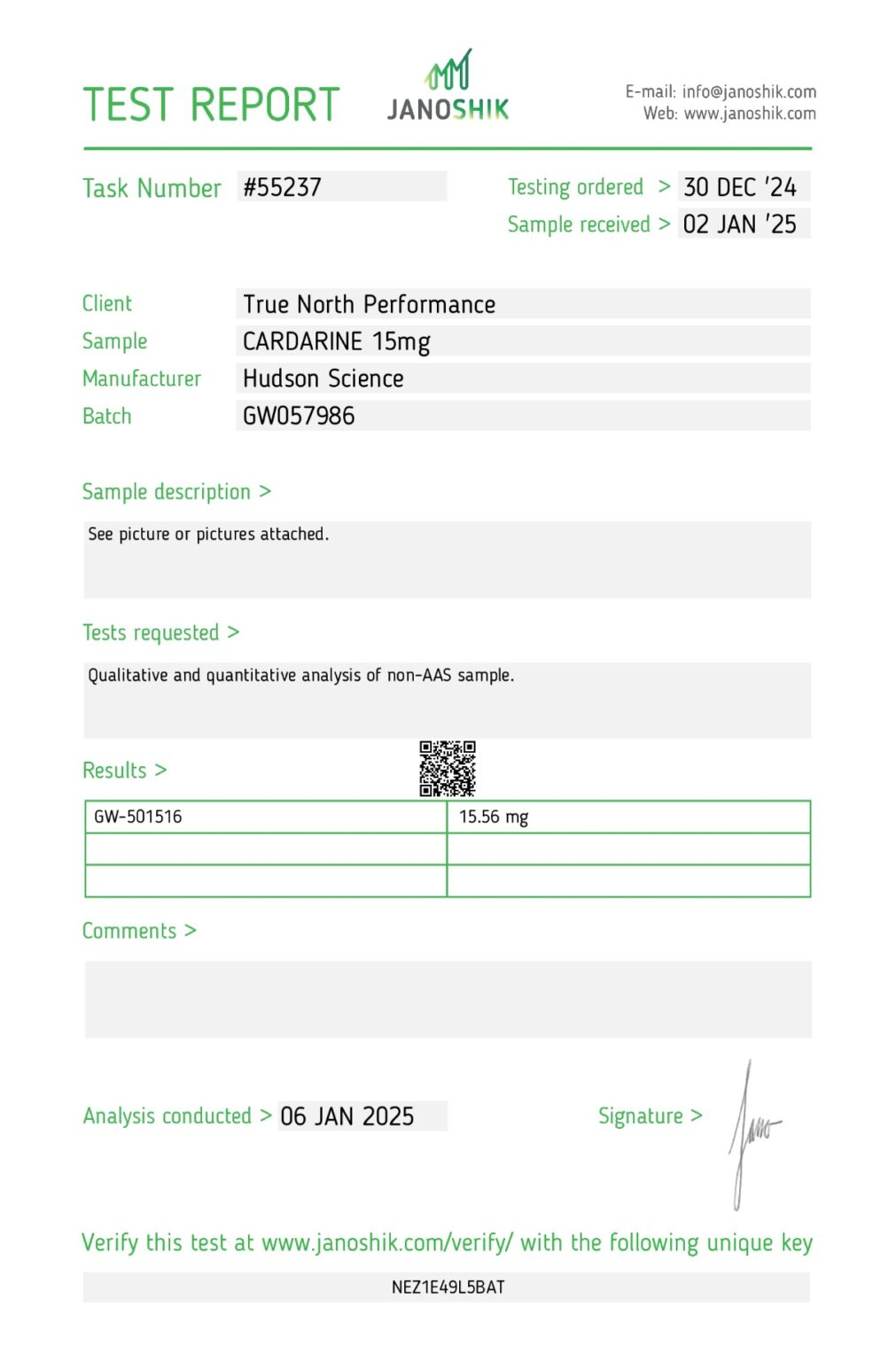 CARDARINE 15MG X 50 (GW501516) – Hudson Science (Certificate of Analysis, Second Image) - Image 2