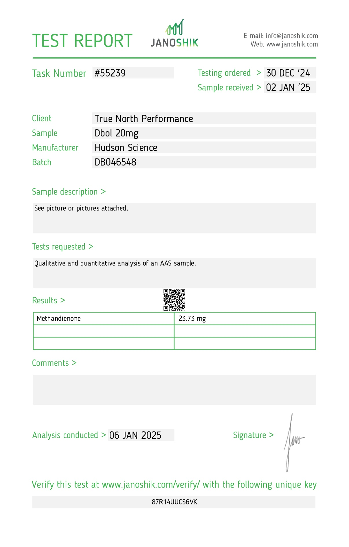DIANABOL 20MG X 50 – Hudson Science (Certificate of Analysis, Second Image) - Image 2