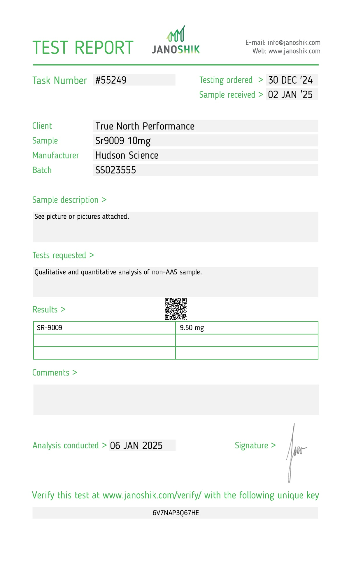 SR9009 10MG X 50 – Hudson Science (Certificate of Analysis, Second Image) Should be back in stock by the second week of October. - Image 2