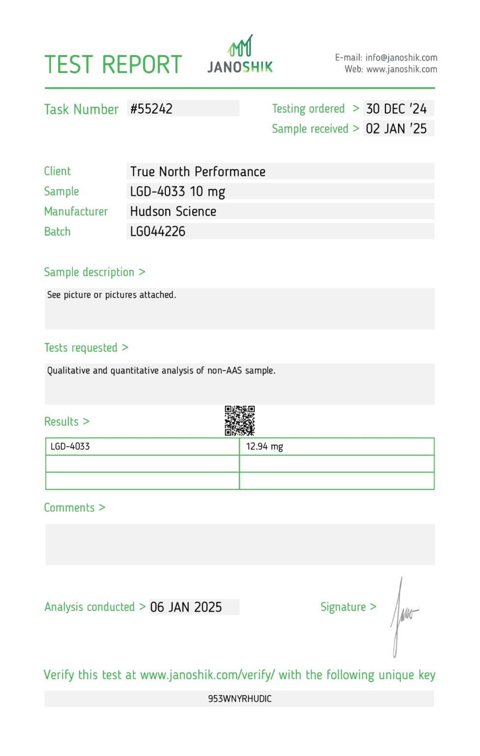 LGD-4033 (LIGANDROL) 10MG X 50 – Hudson Science (Certificate of Analysis, Second Image) - Image 2