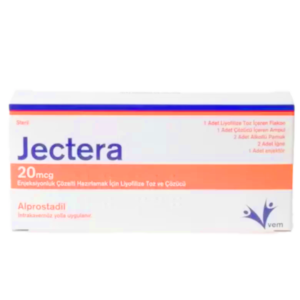 JECTERA ALPROSTADIL (CAVERJECT) 20MCG – LYOPHILIZED POWDER + SOLVENT + SYRINGES – COMPLETE INJECTION KIT – TURKEY PHARMA