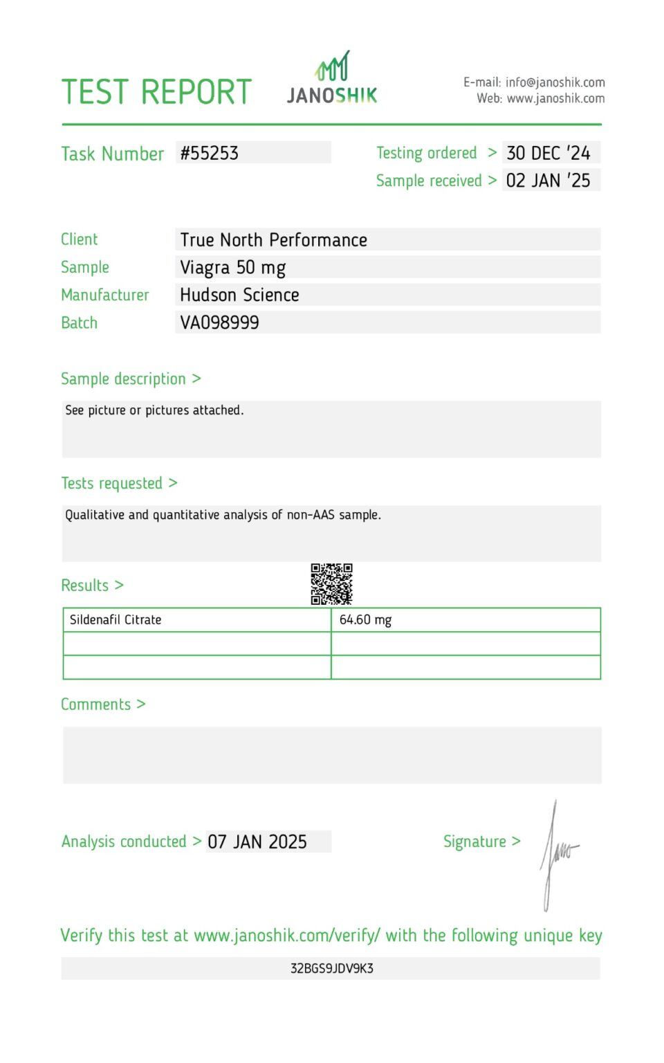 VIAGRA 50MG X 50 – Hudson Science (Certificate of Analysis, Second Image) - Image 2