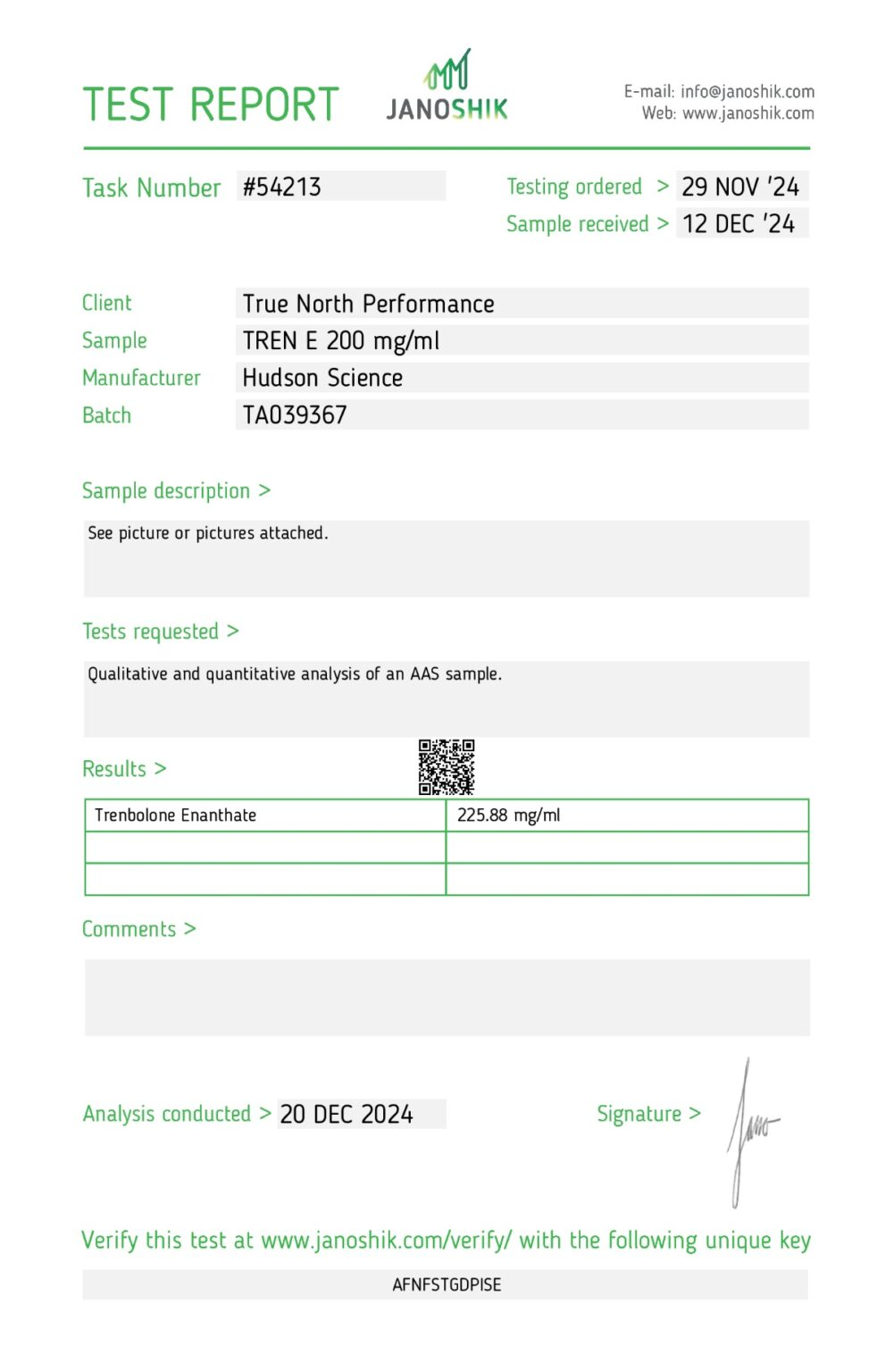 TRENBOLONE ENANTHATE 200MG/ML – Hudson Science (Certificate of Analysis, Second Image) - Image 2